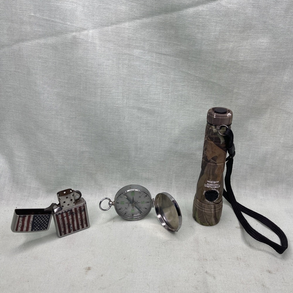 Outdoor EDC Lot Zippo Flag Lighter Streamlight PackMate Liquid Filled Compass